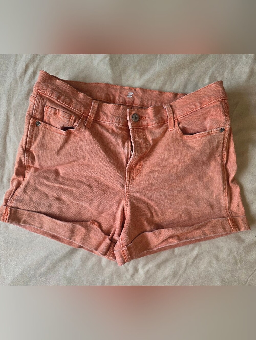 Women's Coral Denim Roll-Hem Shorts